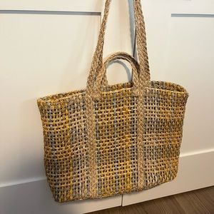 The Straw Beach Tote Bag Crisp Marigold Multi